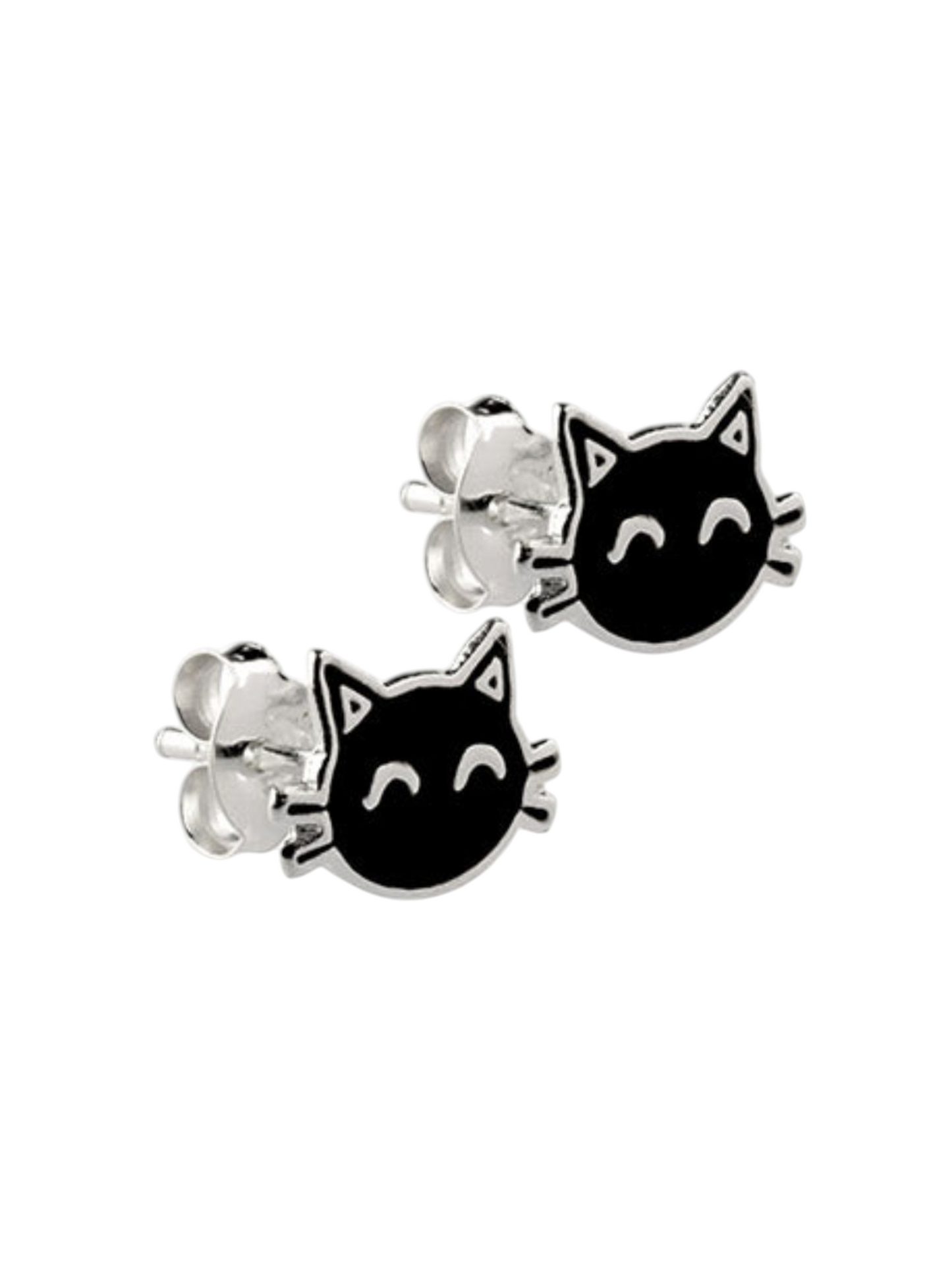 Sterling Silver Cat Enamel Stud Earrings