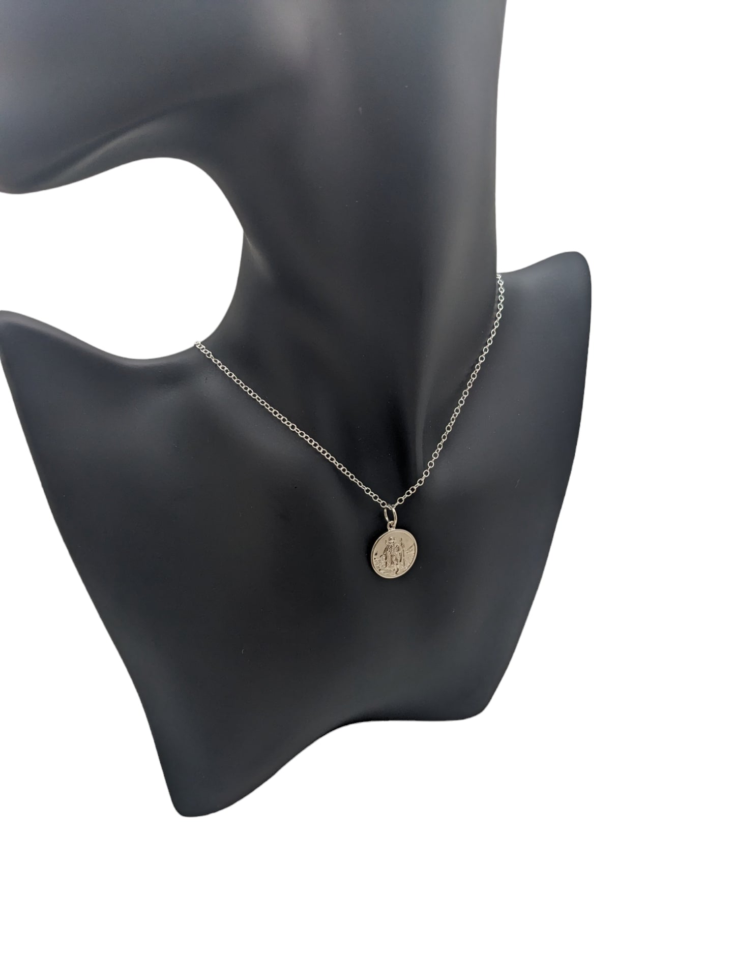 Sterling Silver Round St Christopher Pendant With Chain