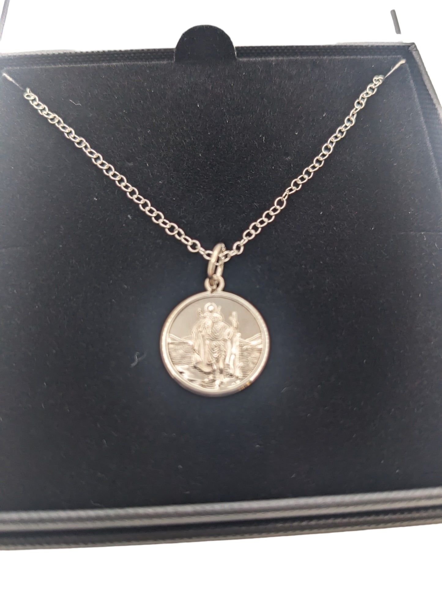Sterling Silver Round St Christopher Pendant With Chain