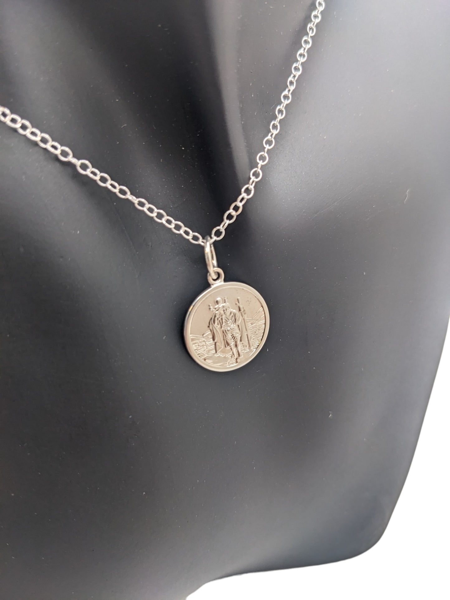 Sterling Silver Round St Christopher Pendant With Chain