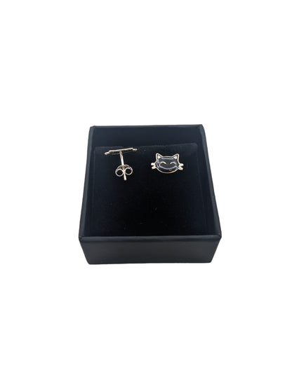 Sterling Silver Cat Enamel Stud Earrings