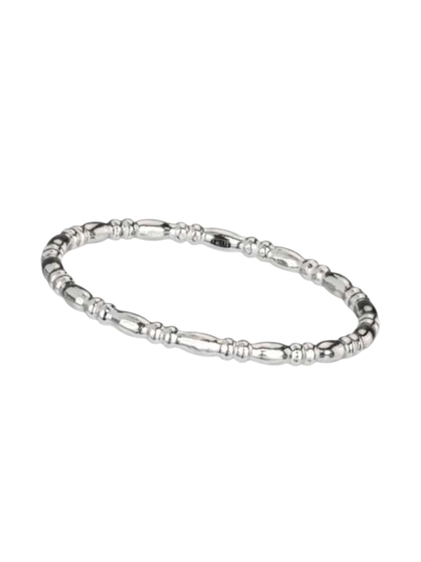 Sterling Silver Oval And Rondelle Beaded Ring 1.5mm