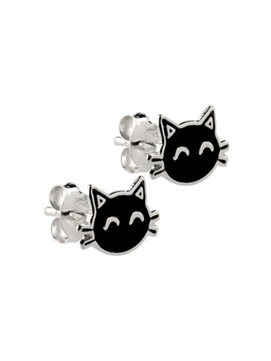 Sterling Silver Cat Enamel Stud Earrings