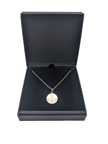 Sterling Silver Round St Christopher Pendant With Chain