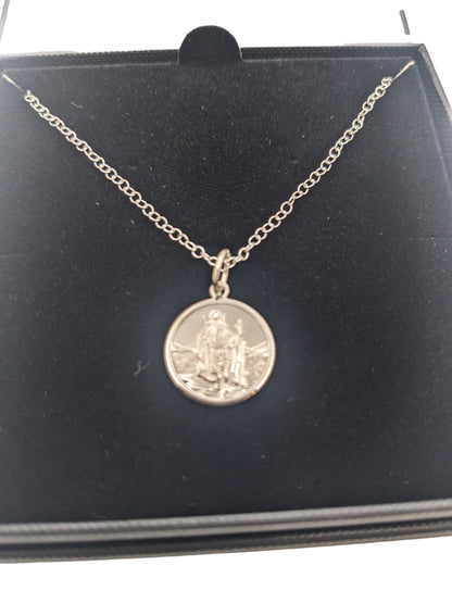 Sterling Silver Round St Christopher Pendant With Chain