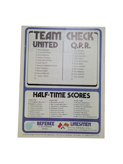 Newcastle v QPR Football Programme 1976