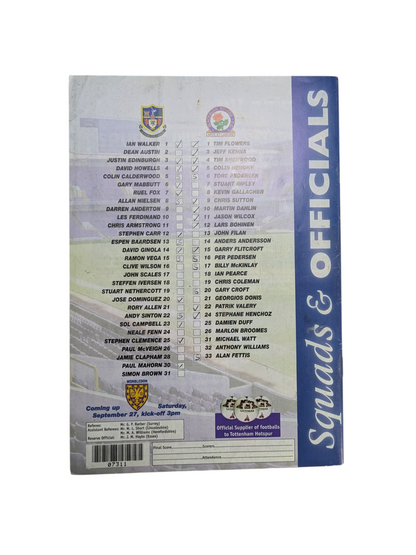 Tottenham Hotspur v Blackburn Rovers Football Programme 1997
