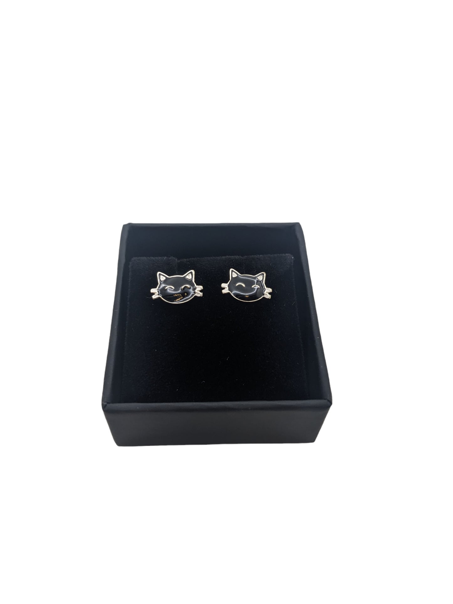 Sterling Silver Cat Enamel Stud Earrings